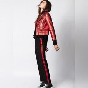 Zadig & Voltaire Pomelo Band Side Stripe Track Trouser Pant Black Red 36 S